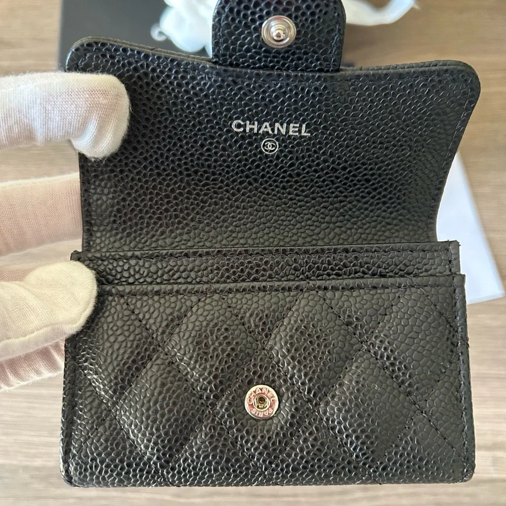 🔥 CHANEL Classic Flap Card Holder Black Caviar Leather Silver Metal‼️SOLD OUT‼️ - Picture 13 of 16